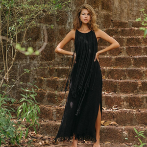 Vestido Maxi Bohemio Vintage Negro, Vestido Largo de Algodón Estilo Gitano Bohemio, Vestido Sexy para Fiesta y Eventos - Product Image 3