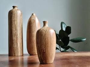 Juego de 3 Jarrones de Madera Hechos a Mano, Estilo Rústico Escandinavo, Bambú, para Bodas, Ecológicos, Decoración de Madera Natural - Product Image 3