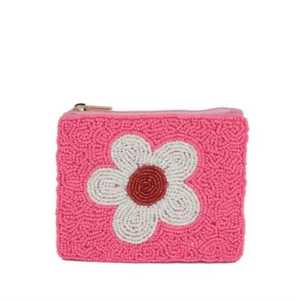 Monedero Rosa con Cuentas, Bolsa Floral Hecha a Mano con Cremallera, Cartera de Cuentas, Almacenamiento de Maquillaje y Joyas, Porta Tarjetas y Dinero para Viaje, Mini Bolsa Kit - Product Image 1
