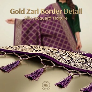 Wholesale Traditional Purple Banarasi Silk Jacquard Women's Ethnic Wedding <b>Gift</b> Scarf Shawl Gold Zari Work - Product Image 5