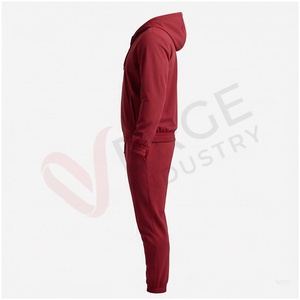Conjunto Deportivo Rojo con Capucha para Hombre, Manga Larga, Cierre Frontal con Cremallera, Color Sólido, Transpirable, Corte Regular, Ropa Casual de Otoño - Product Image 3