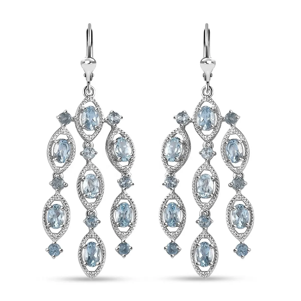 Blaues Topas-Kronleuchter-Ohrringe in Platin Über Sterling-Silber hochwertige Großhandel-Ohrringe Schmuck für Damen