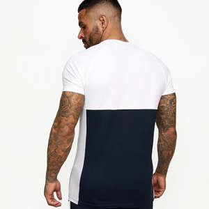T-shirt pour homme blanc et bleu marine à blocs de couleur, manches courtes, coupe ajustée, décontracté, en coton, avec logo personnalisé - Product Image 3
