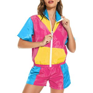 Custom Two Piece Windbreaker Short Jacket Set Patchwork <b>Zip</b> Nylon Polyester Streetwear Tracksuit Men Knitted Embroidered - Product Image 2