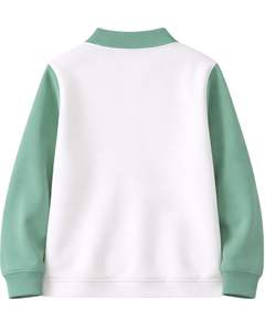 Sudadera Polo Personalizada para Hombre, Verde Menta y Blanca, con Cierre de Cremallera de un Cuarto, Paneles Acanalados, Estilo Casual, Forro Polar, Manga Larga, Ropa Urbana - Product Image 2