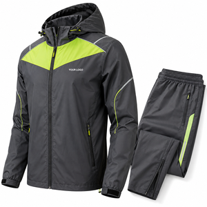 Waterproof Hooded Running Suit Unisex Custom Print Logo Raglan Sleeve Panel Design Softshell Fabric Hiking Lightweight - Product Image 1