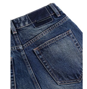 Jean en denim droit respirant à pois unis pour femme, taille mi-haute, style décontracté vintage - Product Image 5