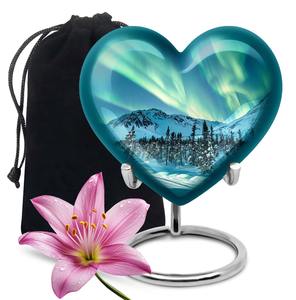Urna funeraria para cenizas con diseño de aurora boreal, urna conmemorativa para cenizas humanas, recuerdo decorativo de homenaje. - Product Image 1