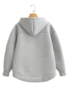 Sudadera con Capucha Unisex Extra Grande con Cierre, Color Gris Sólido, 100% Algodón Felpa, Transpirable, Informal, para Otoño, con Bolsillos - Product Image 2