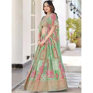 Vestido de Cóctel - Lehenga Choli Verde Pista con Bordado Chinon Dori - Product Image 6