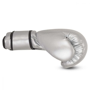 <b>Silver</b> Faux Leather Boxing <b>Gloves</b> Full Finger Velcro Closure Unisex Training Gear - Product Image 2