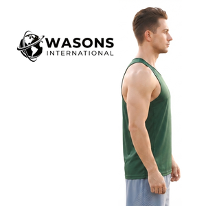 WASONS INTERNATIONAL Débardeur Sportif Homme Vert Uni à Séchage Rapide Col Rond en Polyester Tricoté pour Fitness et Entraînement - Product Image 3