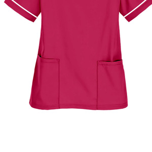 เสื้อสครับแพทย์สีม่วงแดงสำหรับผู้หญิง แขนสั้น คอวี แต่งขอบสีขาว มีกระเป๋า 2 ช่อง ชุดยูนิฟอร์มพยาบาลโรงพยาบาล - Product Image 5