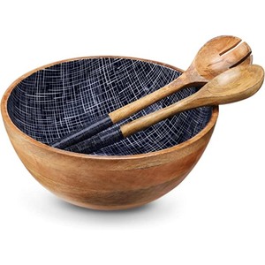 Juego de ensaladeras grandes de madera de acacia de calidad exclusiva, hechas a mano, con diseño acanalado, para servir frutas, bocadillos y pasta, a precio de fábrica. - Product Image 6