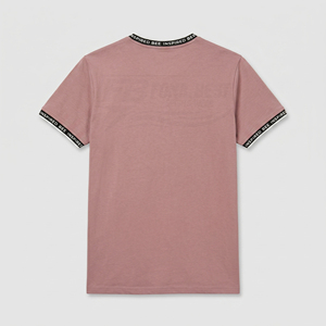 T-shirt rose à col rond et manches courtes pour homme avec logo couronne et bordure contrastante, coupe classique, style streetwear décontracté, tricoté 180 grammes - Product Image 3