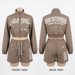 Ensemble haut court à capuche et short pour femme, tissu tricoté en polyester/nylon de qualité supérieure, 300g, résistant à l'eau, blanc, sports d'hiver - Product Image 1
