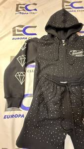Custom Zipper <b>Puller</b> Distressed Embroidery Logo 2 Piece Set Cotton Fleece Men Rhinestone Shorts Set - Product Image 3
