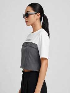 T-shirt à manches longues en velours côtelé écologique pour femme, imprimé Tranquility, coupe courte avec ceinture - Product Image 3