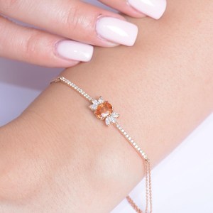 สร้อยข้อมือแซฟไฟร์สีส้ม แซฟไฟร์สีส้มธรรมชาติแท้ เครื่องประดับประจำเดือนเกิด ของขวัญสำหรับคนรัก - Product Image 5