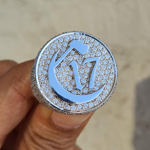 C17 Number Men's Custom <b>Iced</b> Moissanite Diamond Rhodium Plated 925 Sterling Silver Hip Hop Rapper's Pinky <b>Ring</b> Championship <b>Ring</b> - Product Image 4
