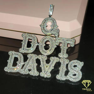 Collier en Moissanite TREV avec Pendentif Lettre Personnalisé, Plaqué Rhodium, Certifié GIA, Chaîne Bling Hip Hop, Bijou Cadeau - Product Image 5