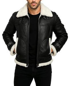 Veste en cuir de mouton de qualité supérieure pour homme, manteau d'hiver chaud noir, col mandarin, fermeture éclair, écologique, respirant - Product Image 3