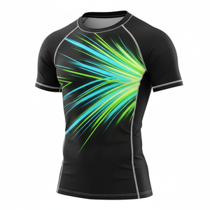 T-shirt de compression à manches courtes premium, sublimé, avec coutures renforcées, tissu respirant et durable, pour MMA, BJJ, surf et entraînement. - Product Image 1