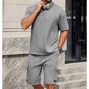 Men Casual <b>Set</b> Manufacturer 2 Piece 220 GSM Cotton T Shirt Cargo Shorts Oversized OEM ODM Bulk Supply - Product Image 4
