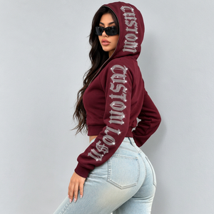 Wholesale embroidered hoodies 350gsm cotton fleece cropped hoodies with tonal <b>stitching</b> for boutique labels - Product Image 5