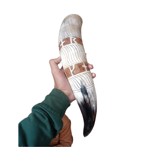 Valhalla Norse Inspired Vikings Medieval Ancient Culture Hand Carved Real Buffalo Ox Drinking horn <b>Fire</b> Effected Latest Design - Product Image 1