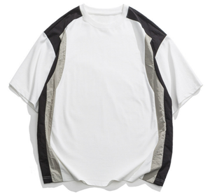 Camiseta de hombre con bloques de color y costuras en contraste, cuello redondo oversize, venta al por mayor, talla personalizada, estilo Y2K Streetwear, con diseño frontal. - Product Image 1