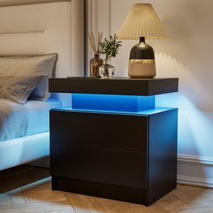 Modern Black <b>LED</b> Nightstand with 2 Drawers <b>Bedside</b> <b>Table</b> Cabinet Lights for Bedroom - Product Image 1