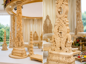 Mandap de mariage en bois sculpté impérial, Mandap rond à quatre piliers, Cérémonie de mariage hindou, Mandap en bois sculpté - Product Image 4