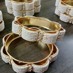 Designer Handmade White Beads Wedding Bangles Traditional Jewelry Antique Bangle <b>for</b> Indian Wedding Gift <b>Bridesmaids</b> Favor - Product Image 1