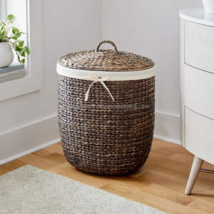 Paniers de rangement en jacinthe d'eau naturelle avec poignées, boîtes de rangement tissées, panier à linge, panier à prix avantageux - Product Image 4