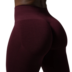Leggings de sport sans couture taille haute pour femme, couleur bordeaux, compression, fitness, yoga, course à pied, anti-transpiration, extensibles, entraînement athlétique - Product Image 6