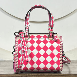 Premium Handcrafted <b>Tooled</b> Checkered Leather <b>Small</b> Speedy Travel Duffel Bags New Luxury Genuine Leather Compact Women's Handbag - Product Image 5