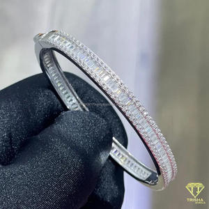 Luxury Moissanite Diamond Baguette Cut <b>Silver</b> Tone <b>Bangle</b> <b>Bracelet</b> Iced Out Hip Hop Statement Jewelry For Fashion Lovers - Product Image 5