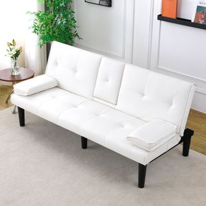 Divano Letto Multifunzionale in PVC Bianco da 67 Pollici con Portabicchieri Pieghevole, Estremamente Pratico per Trasformare in un Spazio Confortevole - Product Image 5