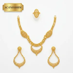 Ethiopian Inspired Gold Plated Statement <b>Necklace</b> Earrings <b>Ring</b> Set Fashion <b>Necklace</b> - Product Image 2