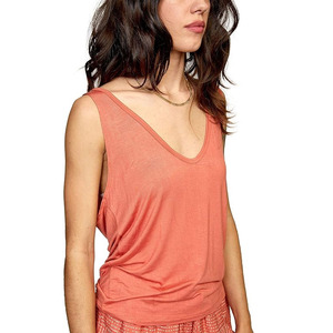 Débardeur en tricot à col en V pour femme, couleur corail unie, décontracté, respirant, 100% coton, longueur normale - Product Image 1