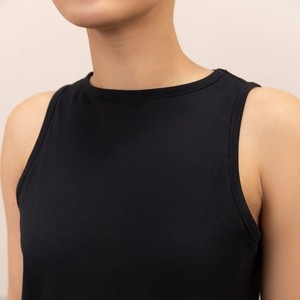 Camiseta de Mujer Negra de Manga Corta, Cuello Redondo, Tejida, Ajustada, Informal, de Color Sólido, Ecológica, de Algodón/Fibra de Bambú, Teñida - Product Image 5