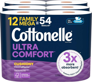 Papel Higiénico Cottonelle Ultra Comfort con Textura Cushion CleaningRipples, 12 Mega Rollos Familiares = 54 Rollos Regulares - Product Image 5