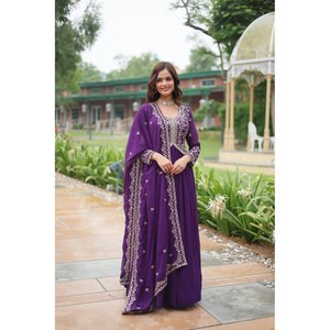 Handmade Multi-Embroidered Gown with Sequins for Party Wear A-Line Silhouette and Empire Waistline - Product Image 4