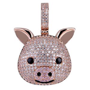 Collier pendentif emoji cochon tirelire glacé or rose pour hommes et femmes, hip hop, bijoux emoji en Moissanite, diamant, argent et plaqué or - Product Image 4