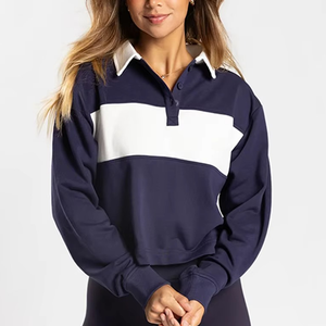 <b>Women's</b> Color Block <b>Long</b> <b>Sleeve</b> <b>Polo</b> Shirt Cropped Collared Top Purple <b>polo</b> shirt for <b>women</b> Short <b>sleeve</b> collared tops - Product Image 4