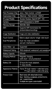 อัปเกรดแว่นตาอัจฉริยะ W610 พร้อมกล้อง 4K HD แปลภาษาแบบเรียลไทม์ บันทึกวิดีโอ AI บันทึกเสียงสนทนา ถ่ายโอนข้อมูลพร้อมกัน - Product Image 6