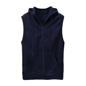 Chaleco de algodón sin mangas con capucha y cremallera para hombre, color liso, estilo casual, transpirable, ajuste regular, tejido de algodón - Product Image 1