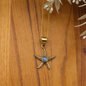 Colgante de Estrella de Mar Hecho a Mano en Latón con Piedra de Labradorita, Joyería Náutica Chapada en Oro - Product Image 1