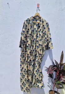 Peignoir Kimono en Coton à Motifs Floraux, Robe Rayée Jaune Légère, Robe de Chambre d'Été, Tenue de Détente Bohème pour Spa - Product Image 5